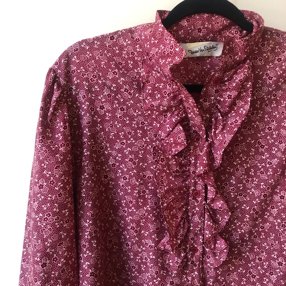 Vintage 1980s DIANE VON FURSTENBERG ruffle front floral blouse | size Medium - Picture 2 of 6